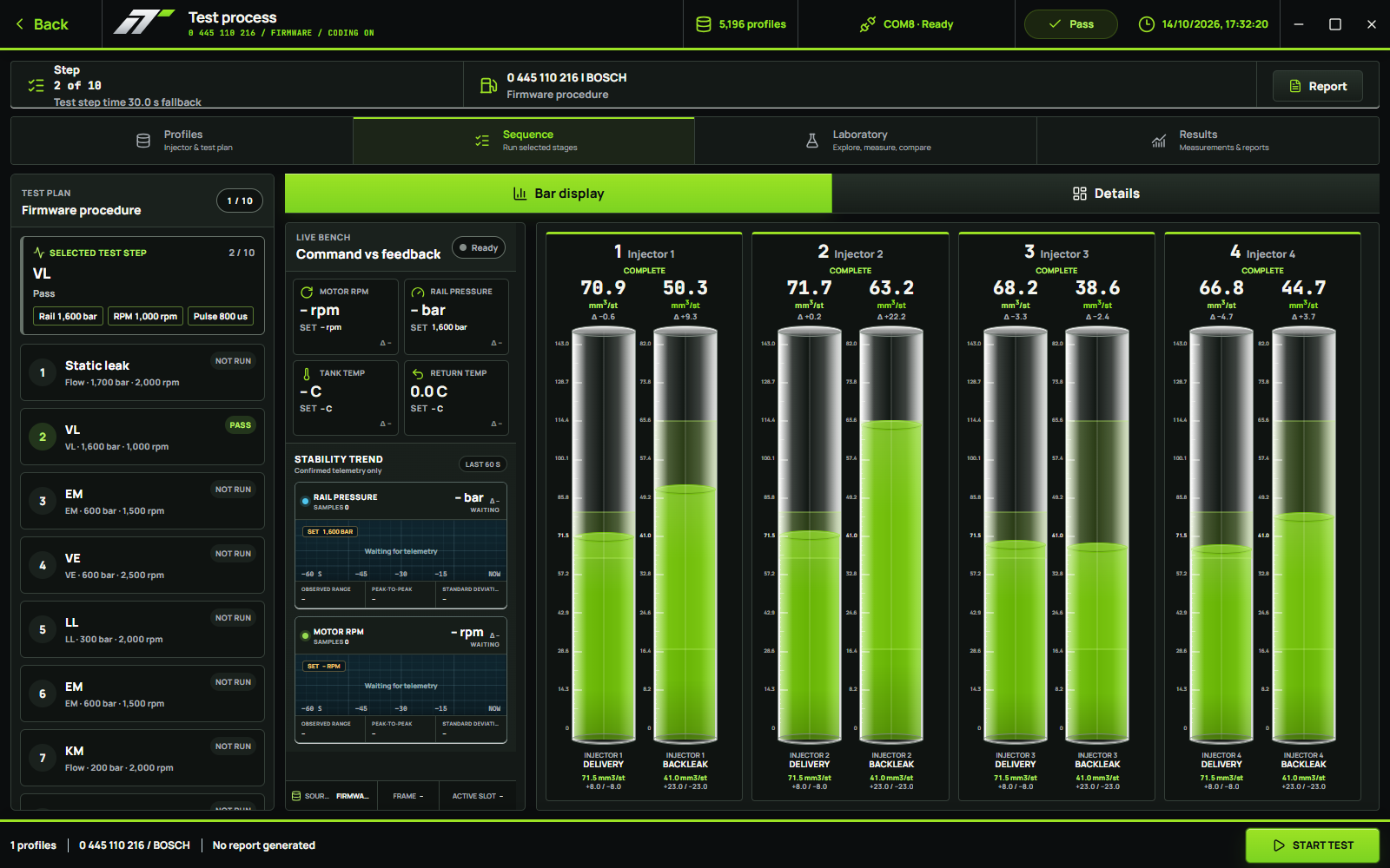 Injectune Control English interface with recorded test data