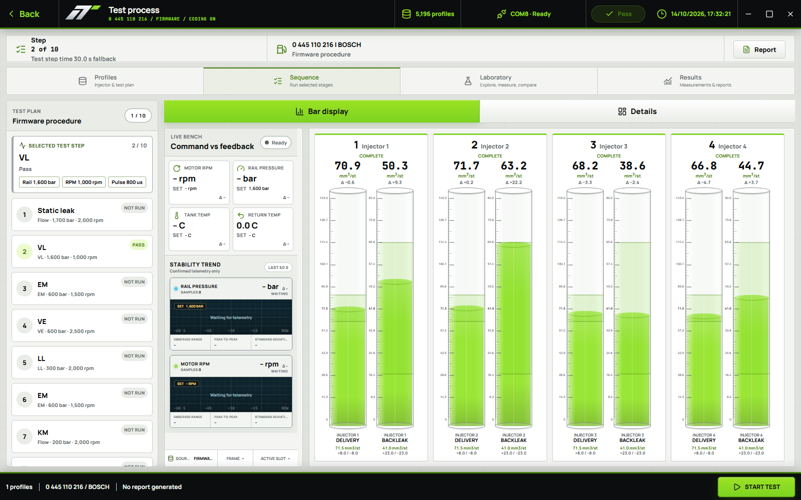 Injectune Control English interface with recorded test data